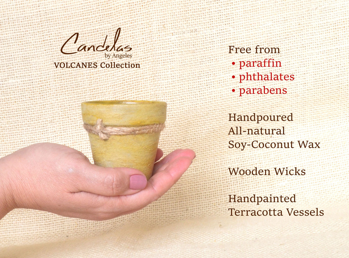 Gift Set of 4 hand-painted Terracotta Mini Candles 3 oz Soy-Coconut VOLCANES Collection