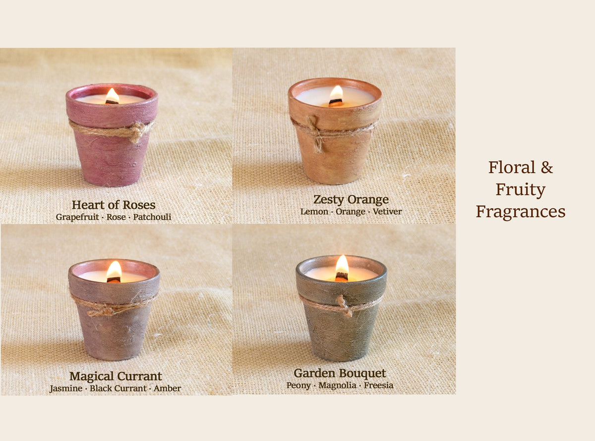 Gift Set of 4 hand-painted Terracotta Mini Candles 3 oz Soy-Coconut VOLCANES Collection