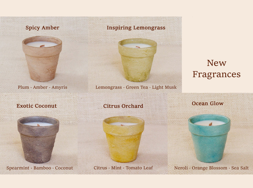 Gift Set of 4 hand-painted Terracotta Mini Candles 3 oz Soy-Coconut VOLCANES Collection