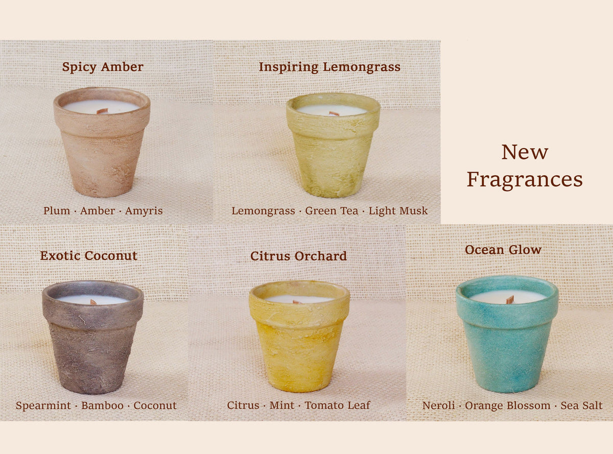 Gift Set of 4 hand-painted Terracotta Mini Candles 3 oz Soy-Coconut VOLCANES Collection