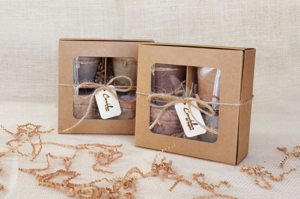 Gift Set of 4 hand-painted Terracotta Mini Candles 3 oz Soy-Coconut VOLCANES Collection