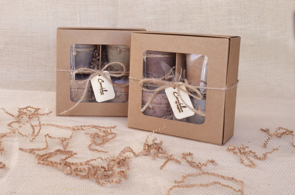 Gift Set of 4 hand-painted Terracotta Mini Candles 3 oz Soy-Coconut VOLCANES Collection