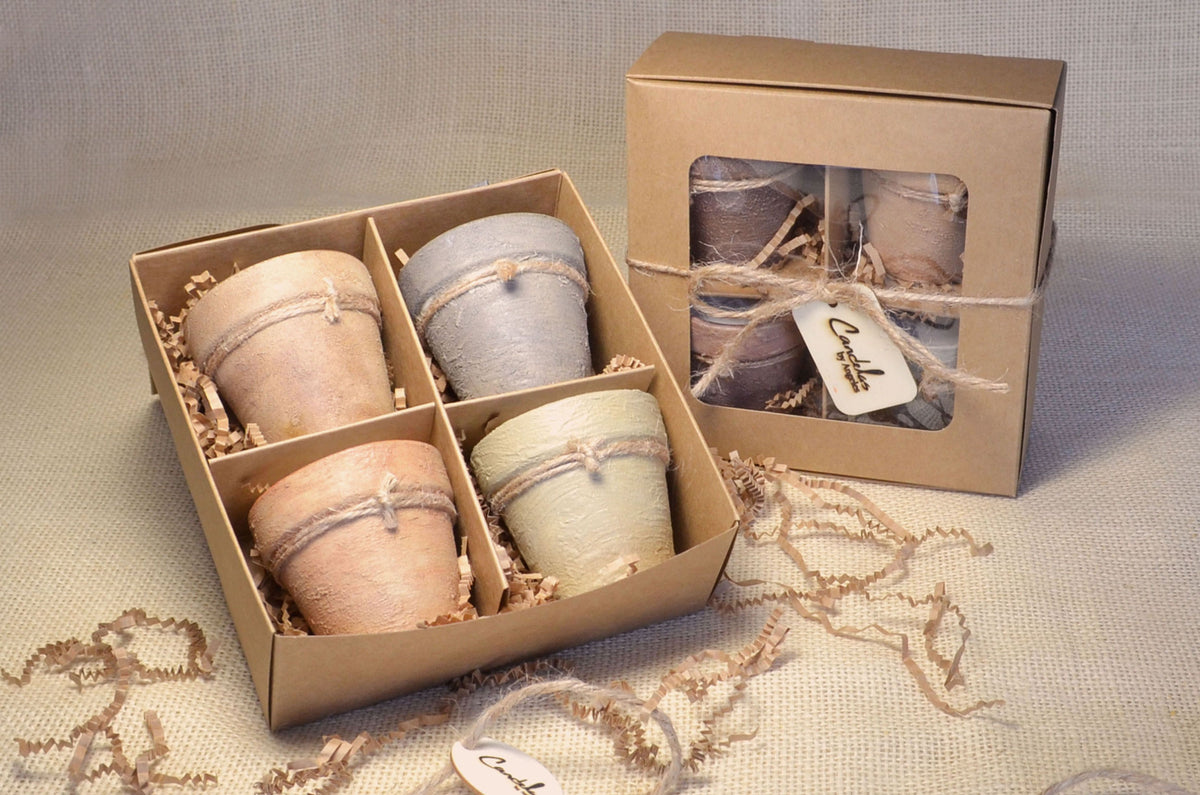Gift Set of 4 hand-painted Terracotta Mini Candles 3 oz Soy-Coconut VOLCANES Collection